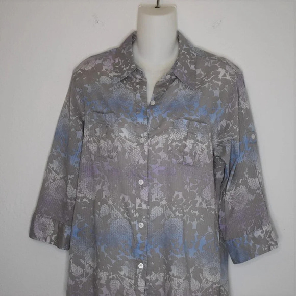 Woolrich Floral Shirt Sz S Button Down Roll Tab Sleeve 100% Cotton Boho Artsy - Picture 2 of 14